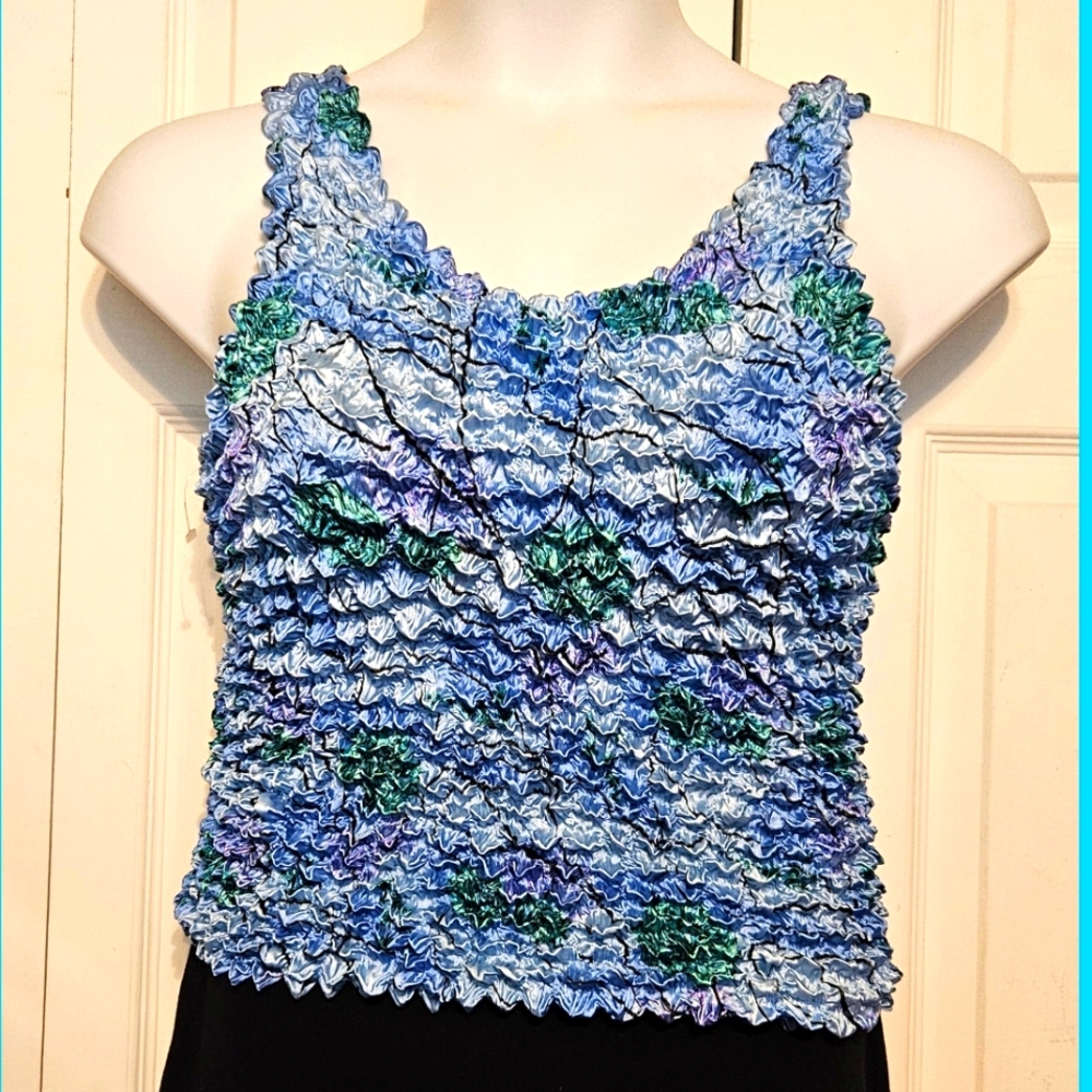 #502 Multicolored blue popcorn stretchy tank top